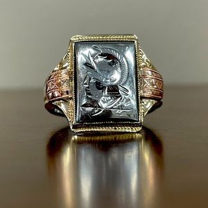 Hematite Intaglio Warrior Ring in Sterling Silver with 10KT Gold Top ✨